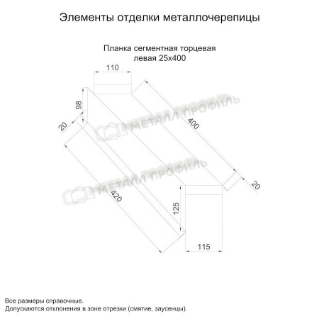 Планка сегментная торцевая левая 400 мм NormanMP (ПЭ-01-5015-0.5)